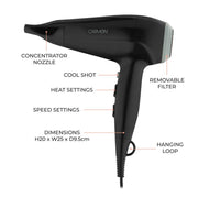 Carmen Black & Grey Hair Dryer 2200w
