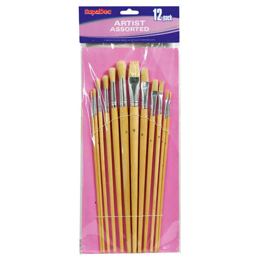 SupaDec Wooden Handle Artist Brush Set 12 Piece