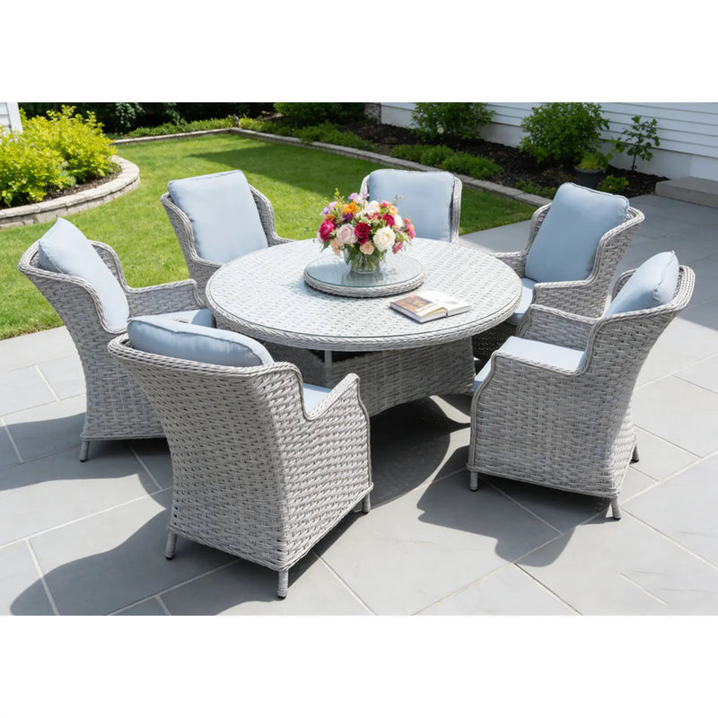 Pagoda Chambery Deluxe Grey Dining Set With Lazy Susan 6 Seat