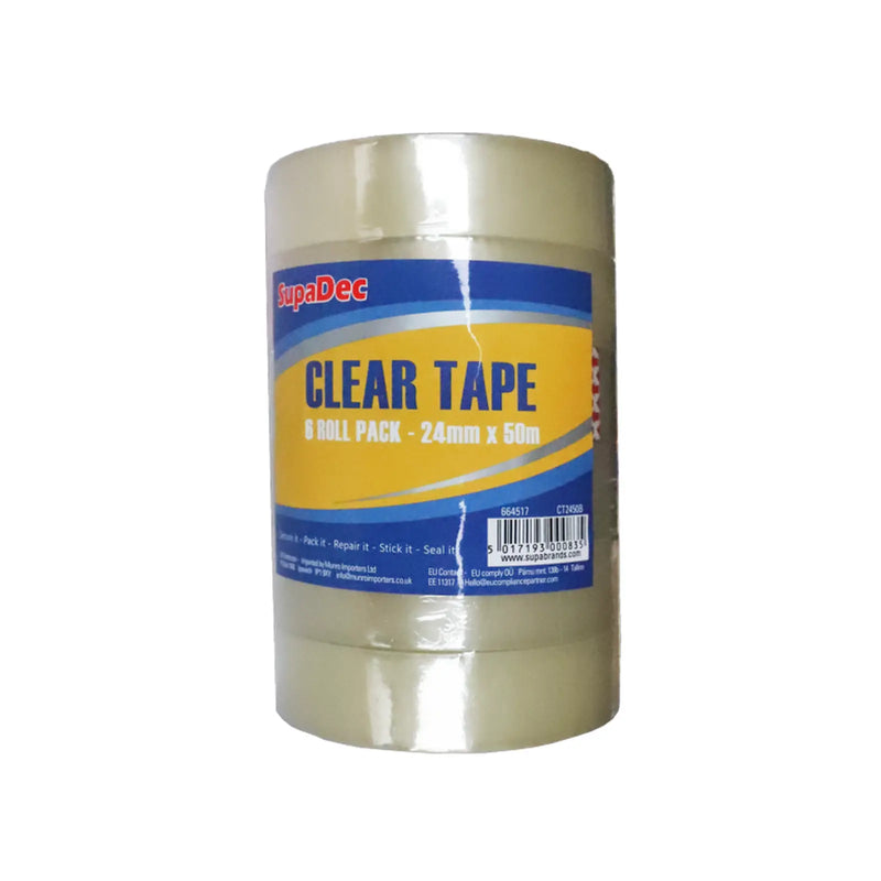 SupaDec Clear Tape Single Roll 24mm x 50m