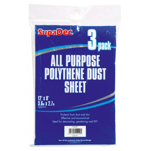 SupaDec All Purpose Polythene Dust Sheets 12' x 9' Pack 3