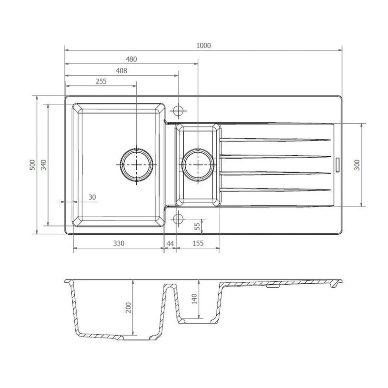 Reginox Grey Granite Sink 1.5 Bowl 1000 x 500mm