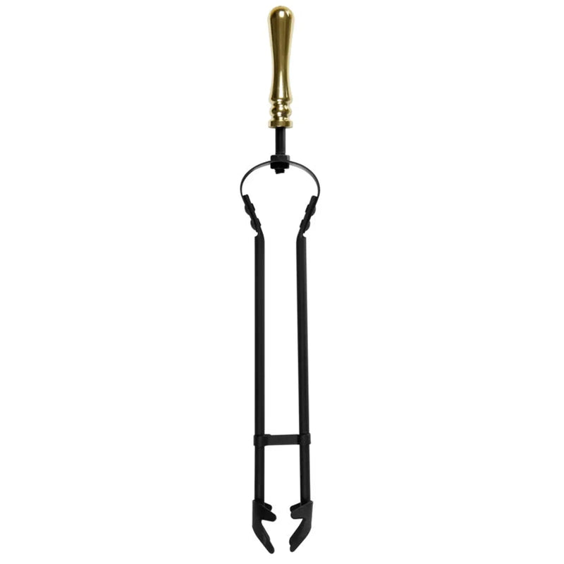 Stax Hearth & Home Black Companion Set With Round Base / Brass Handles 5 Piece 19"