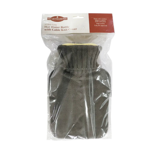 Stax Hearth & Home Hot Water Bottle With Knit Cover Grey 1L