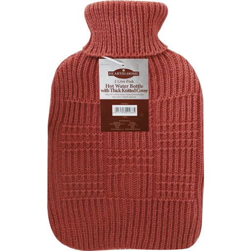 Stax Hearth & Home Hot Water Bottle With Thick Knitted Cover 2L Pink
