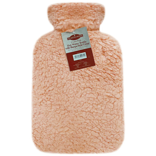 Stax Hearth & Home Hot Water Bottle With Sherpa Style Cover 2L Pink