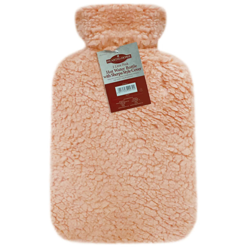 Stax Hearth & Home Hot Water Bottle With Sherpa Style Cover 2L Pink