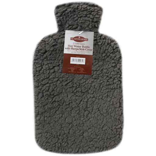 Stax Hearth & Home Hot Water Bottle With Sherpa Style Cover 2L Grey