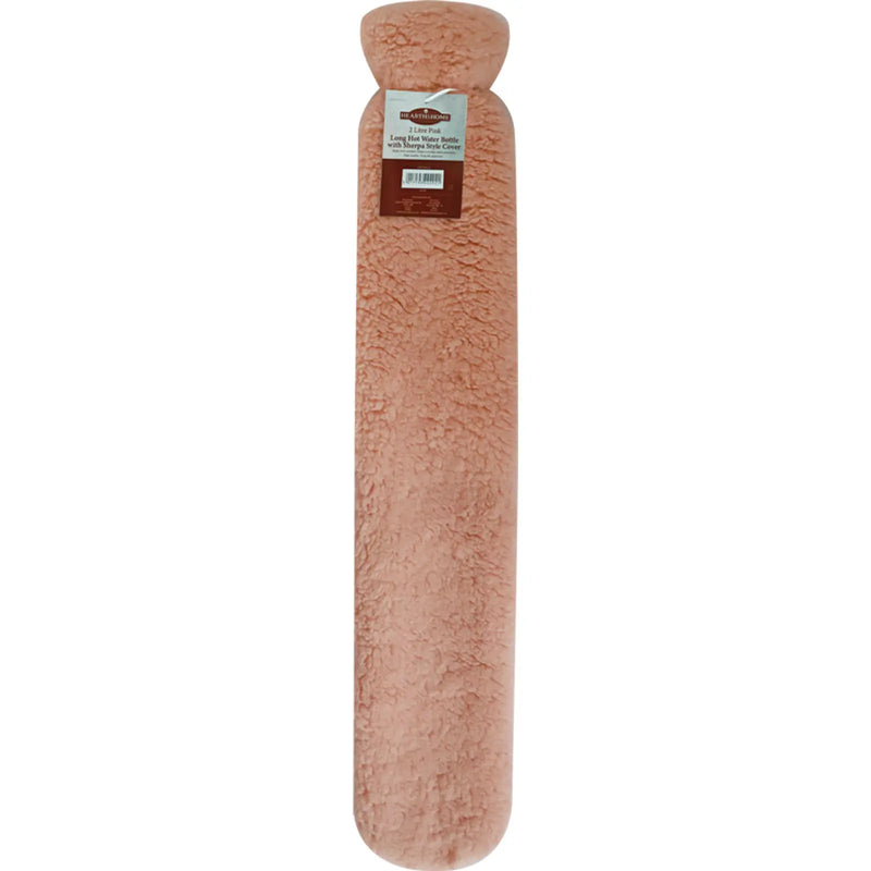 Stax Hearth & Home Long Hot Water Bottle With Sherpa Style Cover 2L Pink