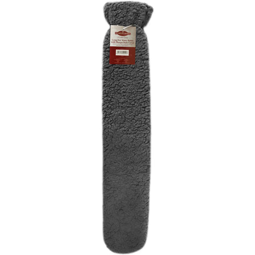 Stax Hearth & Home Long Hot Water Bottle With Sherpa Style Cover 2L Grey