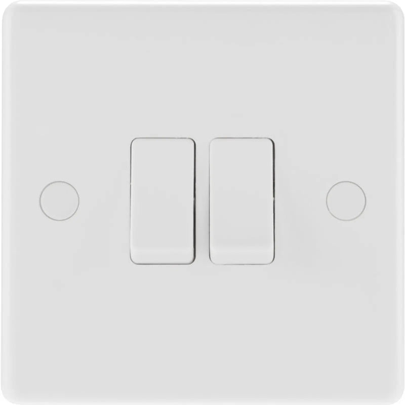 BG 2 Gang 2 Way White Round Edge Switch 10a