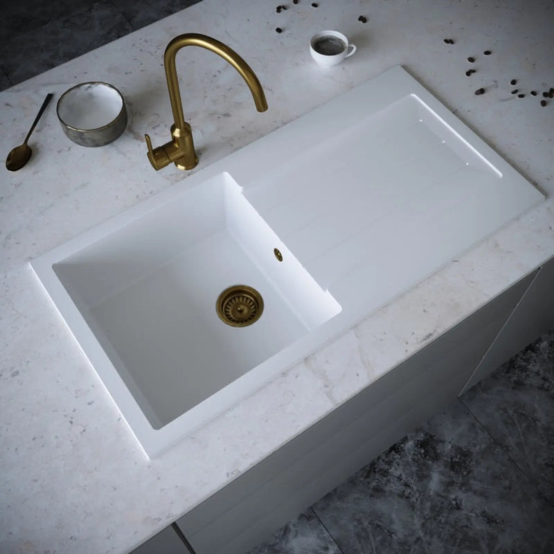 Ellsi White Comite Sink & Waste 1 Bowl 100 x 50cm