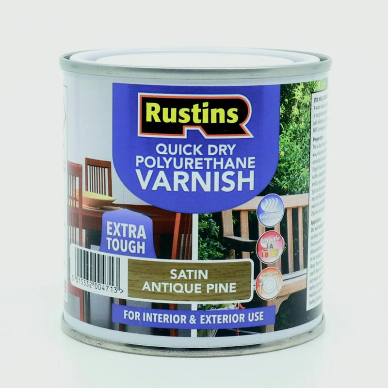 Rustins Polyurethane Satin Varnish 250ml Antique Pine