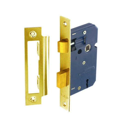 Securit 3 Lever Sash Lock Brass Plated with 4 Keys 75mm