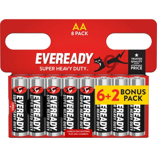 Eveready Super Heavy Duty AA Batteries Carded 6 Plus 2 Bonus Pack