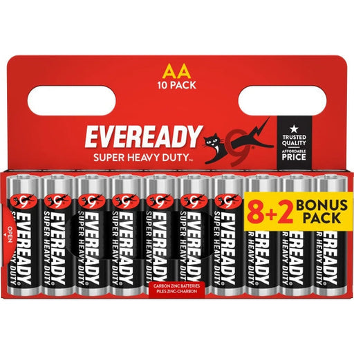 Eveready Super Heavy Duty AA Batteries Carded 8 + 2 Bonus Pack