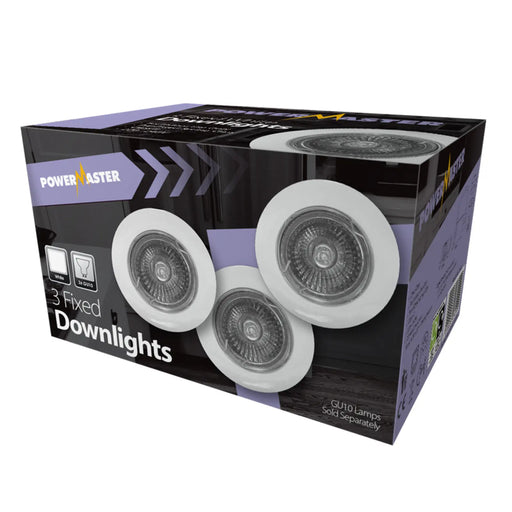 Powermaster 3 Pack Fixed GU10 Downlights White