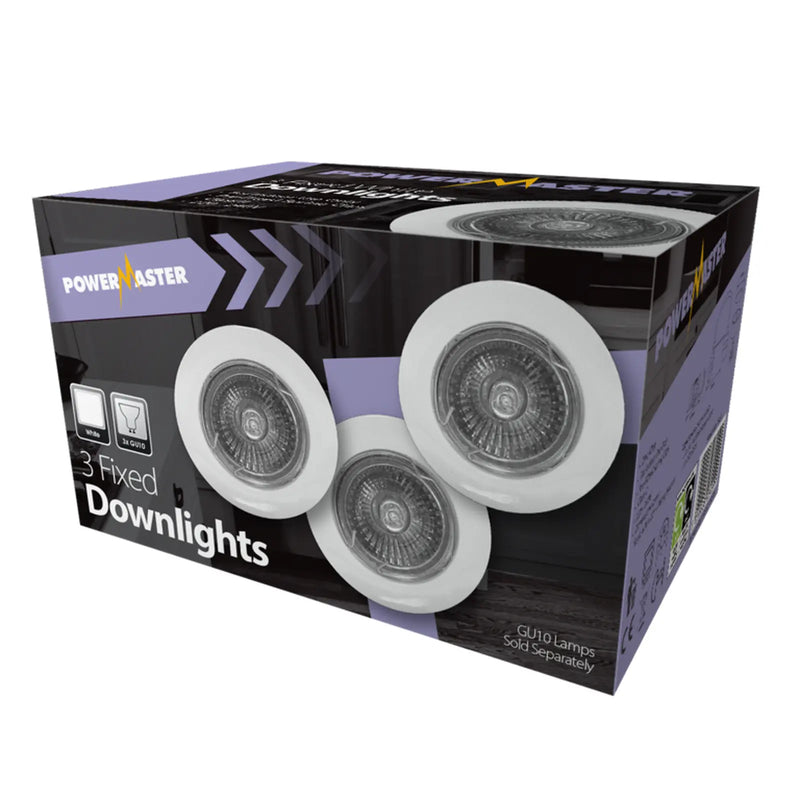Powermaster 3 Pack Fixed GU10 Downlights White