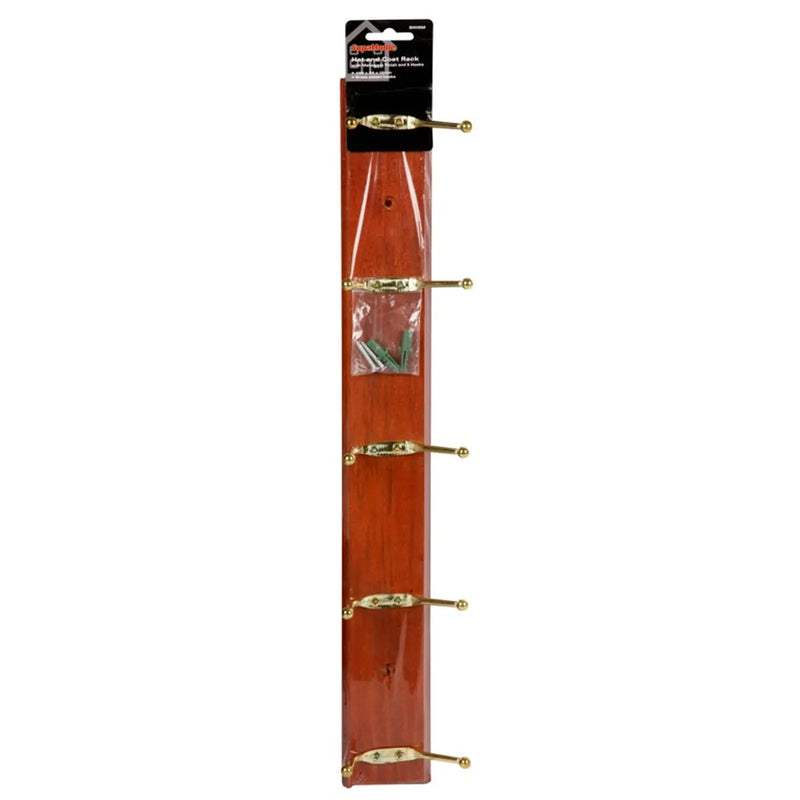 SupaHome Hat and Coat Rack with 5 Hooks Mahogany Finish