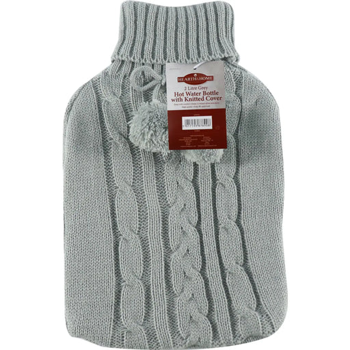 Stax Hearth & Home Hot Water Bottle with Knitted Cover 2L Grey