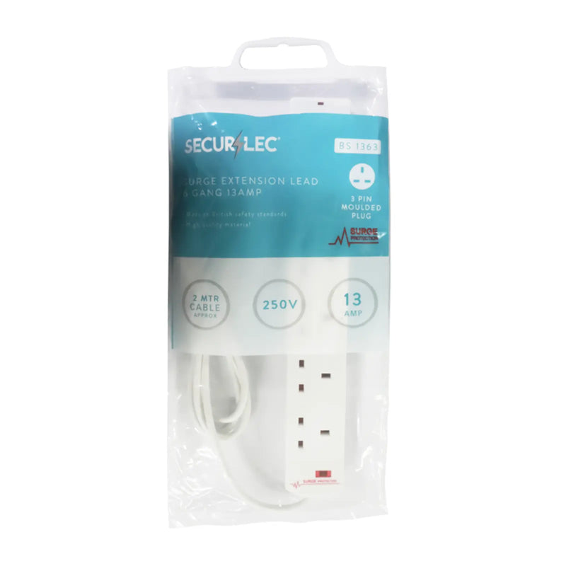 Securlec 6 Gang Extension Lead With Neon Light & Surge Protection 2m