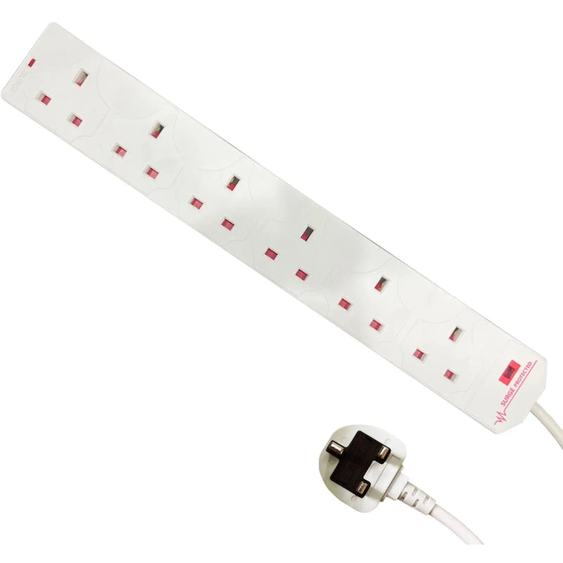 Securlec 6 Gang Extension Lead With Neon Light & Surge Protection 2m
