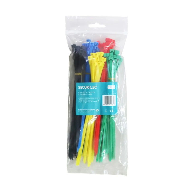 Securlec Cable Ties Assorted 4.5x200mm Pack 100