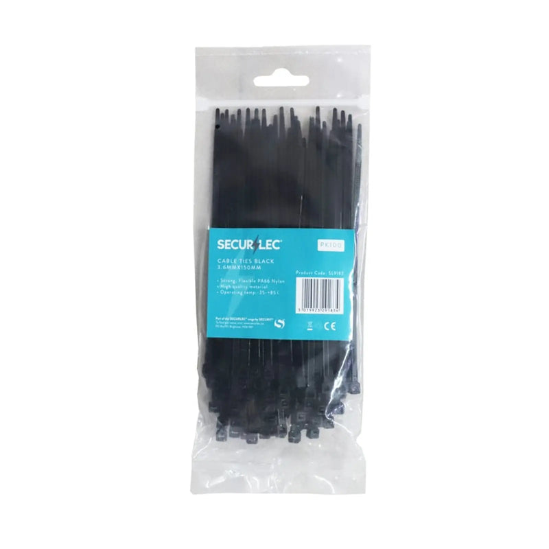 Securlec Black Cable Ties 3.6mm x 140mm Pack 100