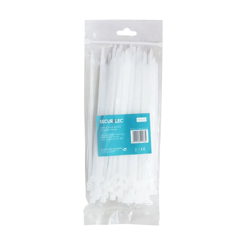 Securlec White Cable Ties 4.5mm x 200mm Pack 100