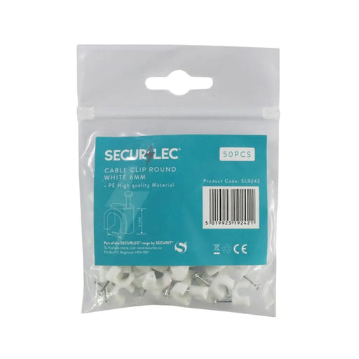 Securlec Cable Clip Round White 6mm 50 Pieces