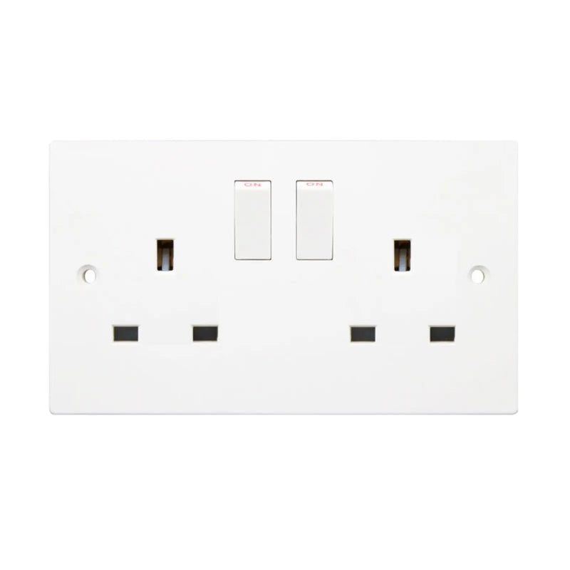 Securlec 2 Gang Switched Socket Double Pole Square Edge