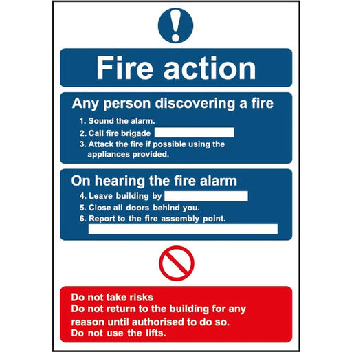 Smiths Architectural Fire Action Sign 148mmx210mm