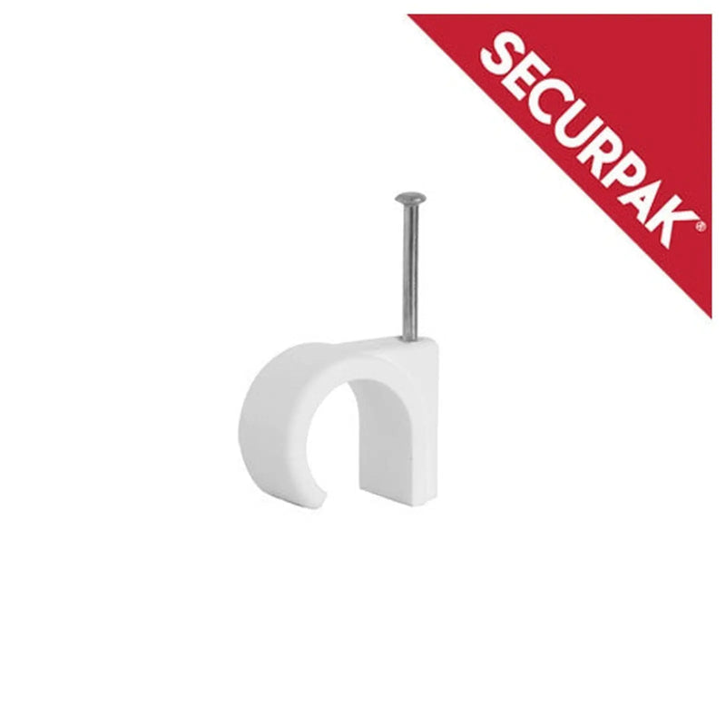 Securpak Round Cable Clips Pack 15 10.0mm White