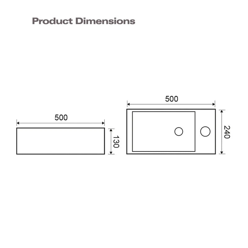 SP Cloakroom Collection Rectangular Basin 510mm W: 500mm H: 130mm D: 240mm