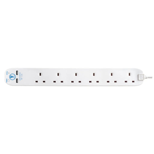 Masterplug 6 Gang Surge Extension Lead With 2 USBs 2m