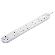 Masterplug 6 Gang Surge Extension Lead With 2 USBs 2m
