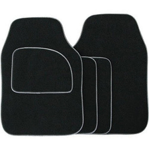 Streetwize Velour Carpet Mat Sets with Coloured Binding - 4 Piece Black With Grey Piping