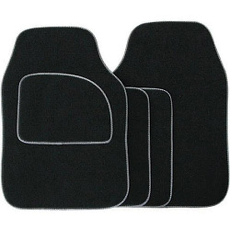 Streetwize Velour Carpet Mat Sets with Coloured Binding - 4 Piece Black With Grey Piping