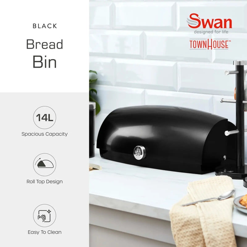 Swan Townhouse Bread Bin Black
