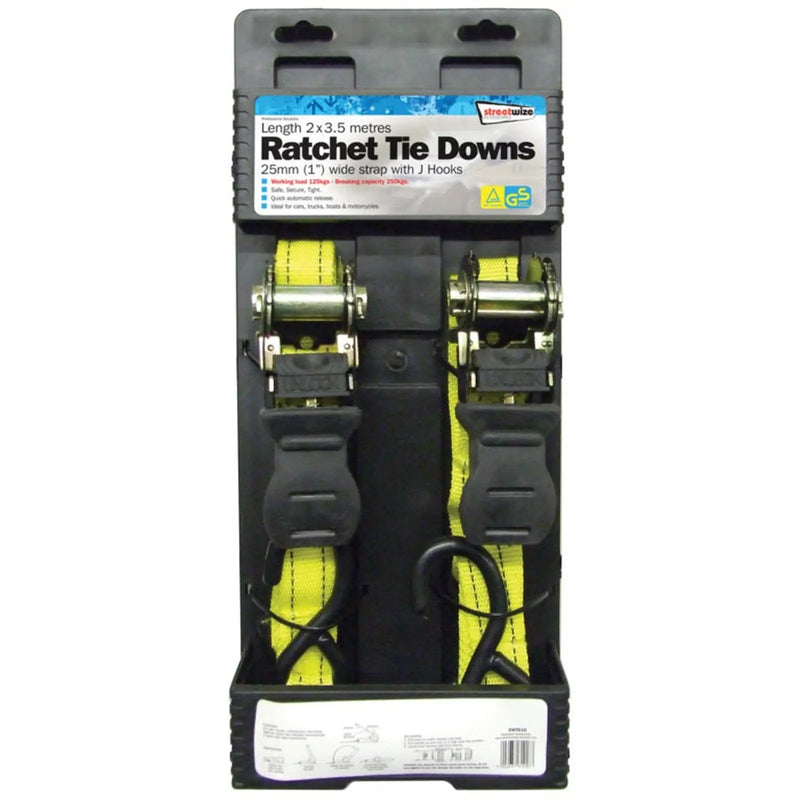 Streetwize Ratchet Tie Downs 2 x 25mm x 3.5m