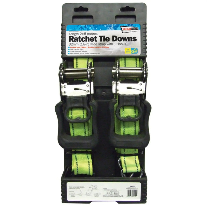 Streetwize Ratchet Tie Downs 2 x 32mm x 5m