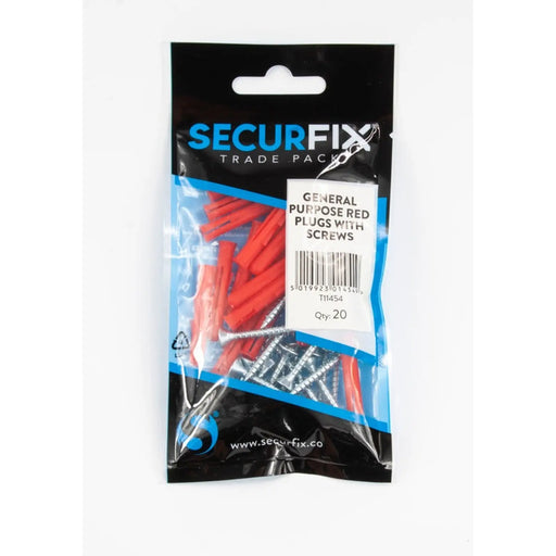 Securfix General Purpose Red Plugs With Screws 20 Pack