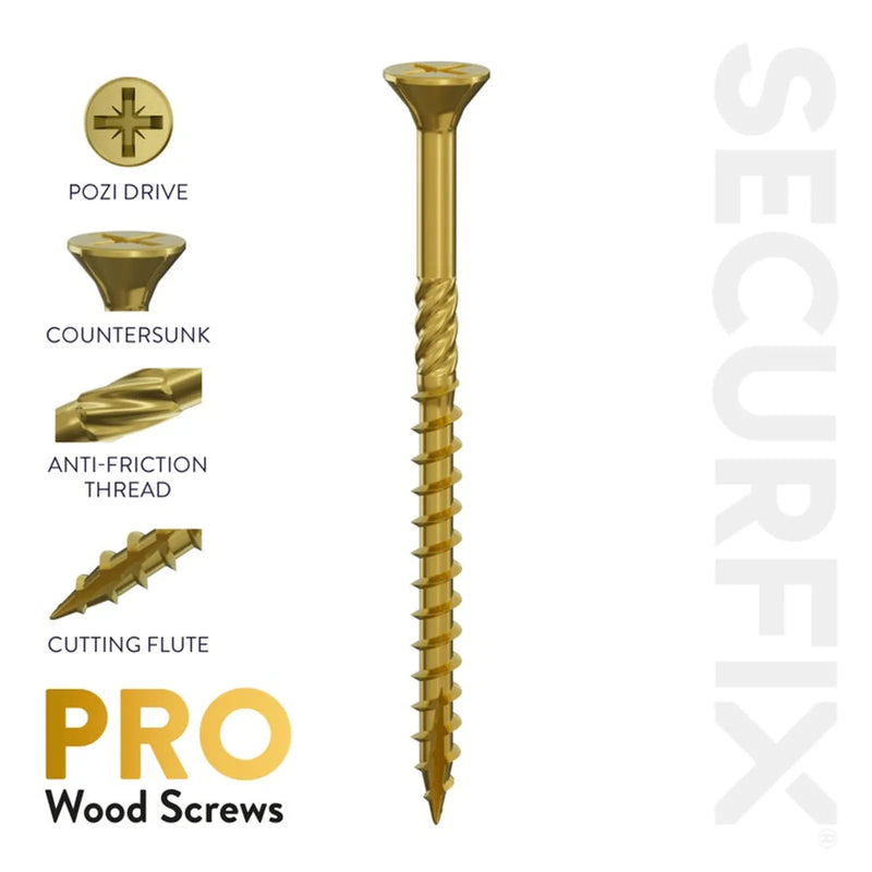 Securfix Pro Wood Screws Size: 8 x 2 3/8” (4.0mm x 60mm) | Pack of 800 Screws