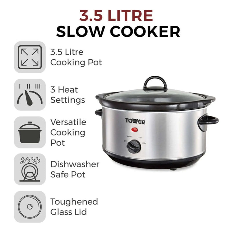 Tower Stainless Steel Slow Cooker 3.5L