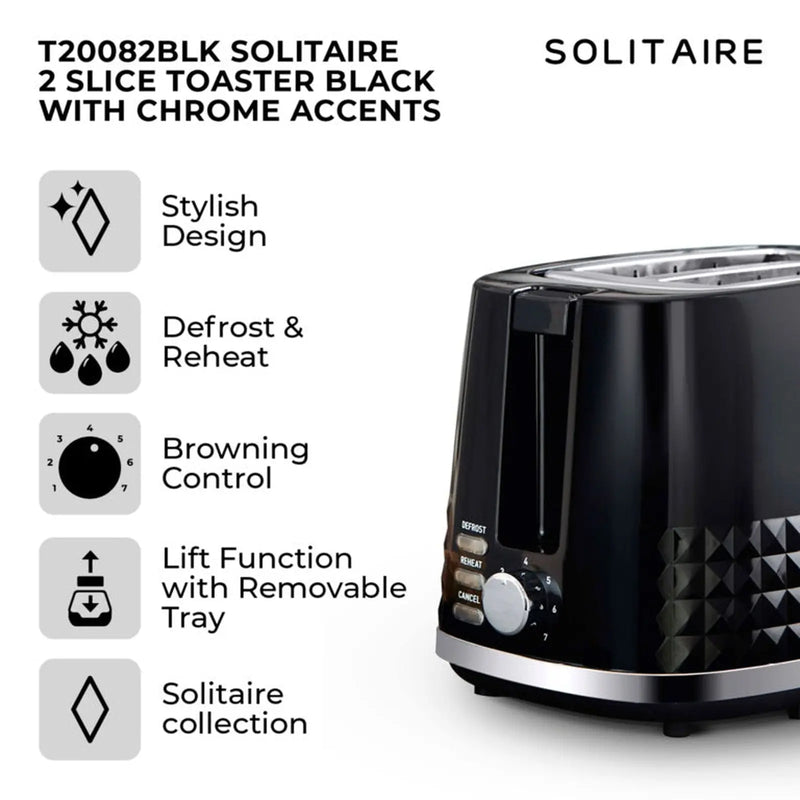 Tower Solataire 2 Slice Toaster Black