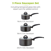 Tower Stainless Steel Saucepan Set 3 Piece
