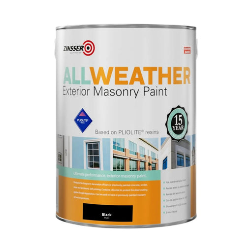 Zinsser All Weather Masonry Paint Black 5L