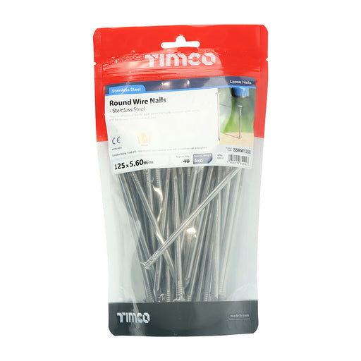 TIMCO Round Wire Nails A2 Stainless Steel — 1kg Bag