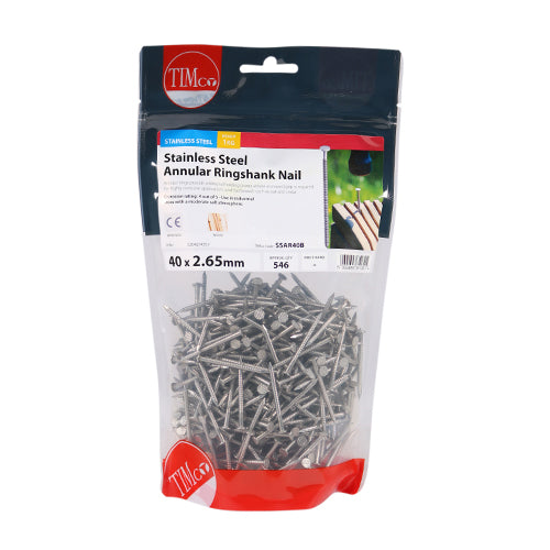TIMCO Annular Ringshank Nails A2 Stainless Steel — 1kg Bag