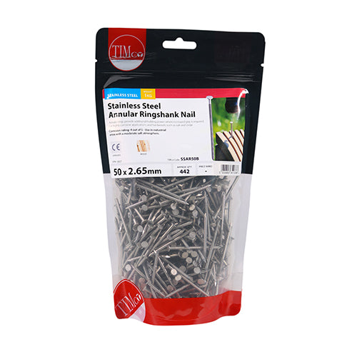 TIMCO Annular Ringshank Nails A2 Stainless Steel — 1kg Bag